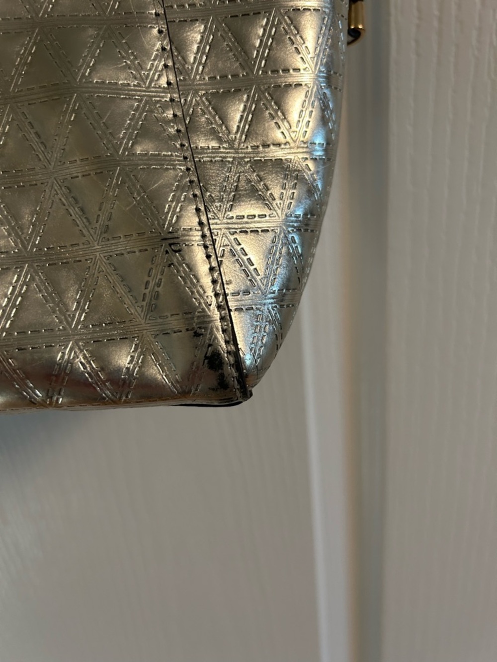 Michael Kors Metallic Silver Quilted Tote with MK Charm - Picture 8 of 15